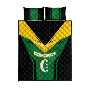 Comoros Quilt Bed Set - National Colors Green Yellow Black Crescent Moon and Stars Emblem