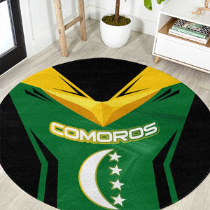 Comoros Round Carpet - National Colors Green Yellow Black Crescent Moon and Stars Emblem