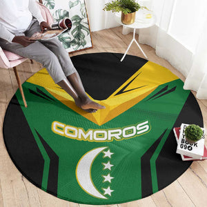 Comoros Round Carpet - National Colors Green Yellow Black Crescent Moon and Stars Emblem