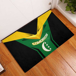 Comoros Rubber Doormat - National Colors Green Yellow Black Crescent Moon and Stars Emblem