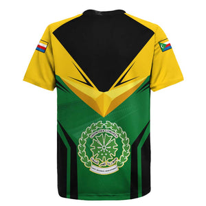 Comoros Rugby Jersey - National Colors Green Yellow Black Crescent Moon and Stars Emblem