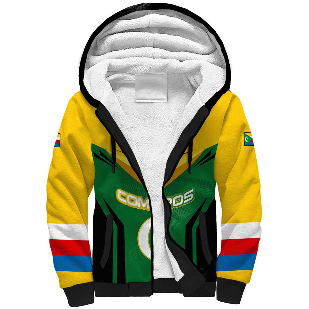Comoros Sherpa Hoodie - National Colors Green Yellow Black Crescent Moon and Stars Emblem