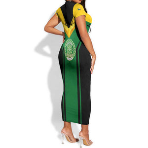 Comoros Short Sleeve Bodycon Dress - National Colors Green Yellow Black Crescent Moon and Stars Emblem TS04