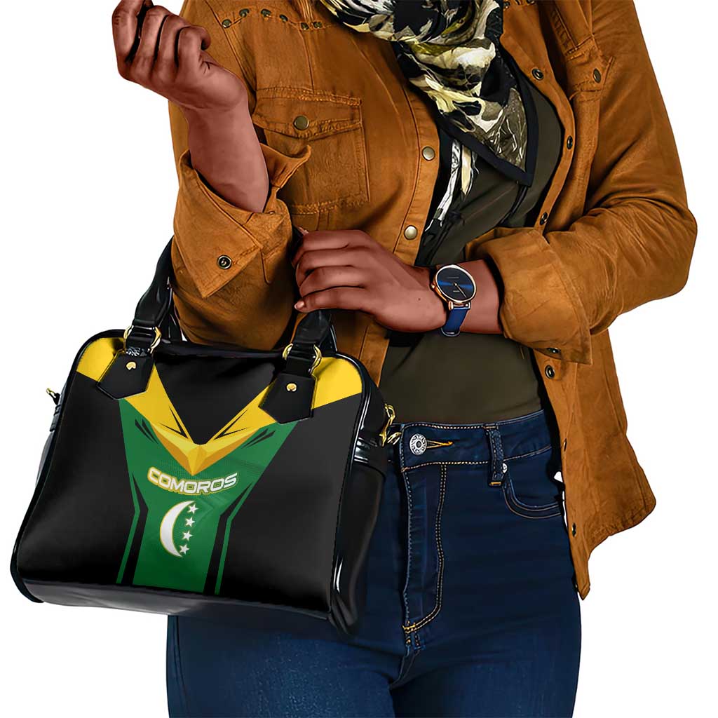 Comoros Shoulder Handbag - National Colors Green Yellow Black Crescent Moon and Stars Emblem