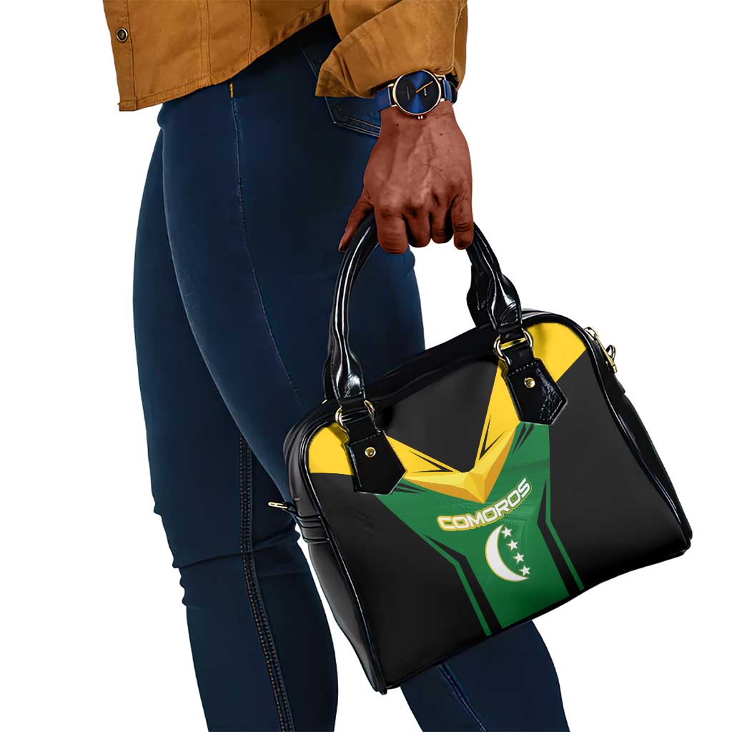Comoros Shoulder Handbag - National Colors Green Yellow Black Crescent Moon and Stars Emblem