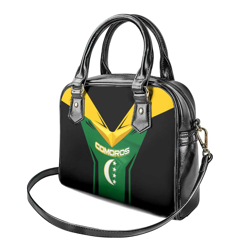 Comoros Shoulder Handbag - National Colors Green Yellow Black Crescent Moon and Stars Emblem