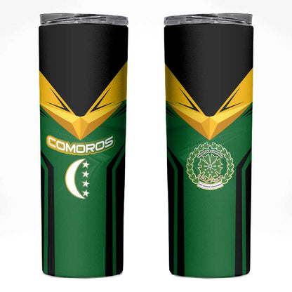 Comoros Skinny Tumbler - National Colors Green Yellow Black Crescent Moon and Stars Emblem