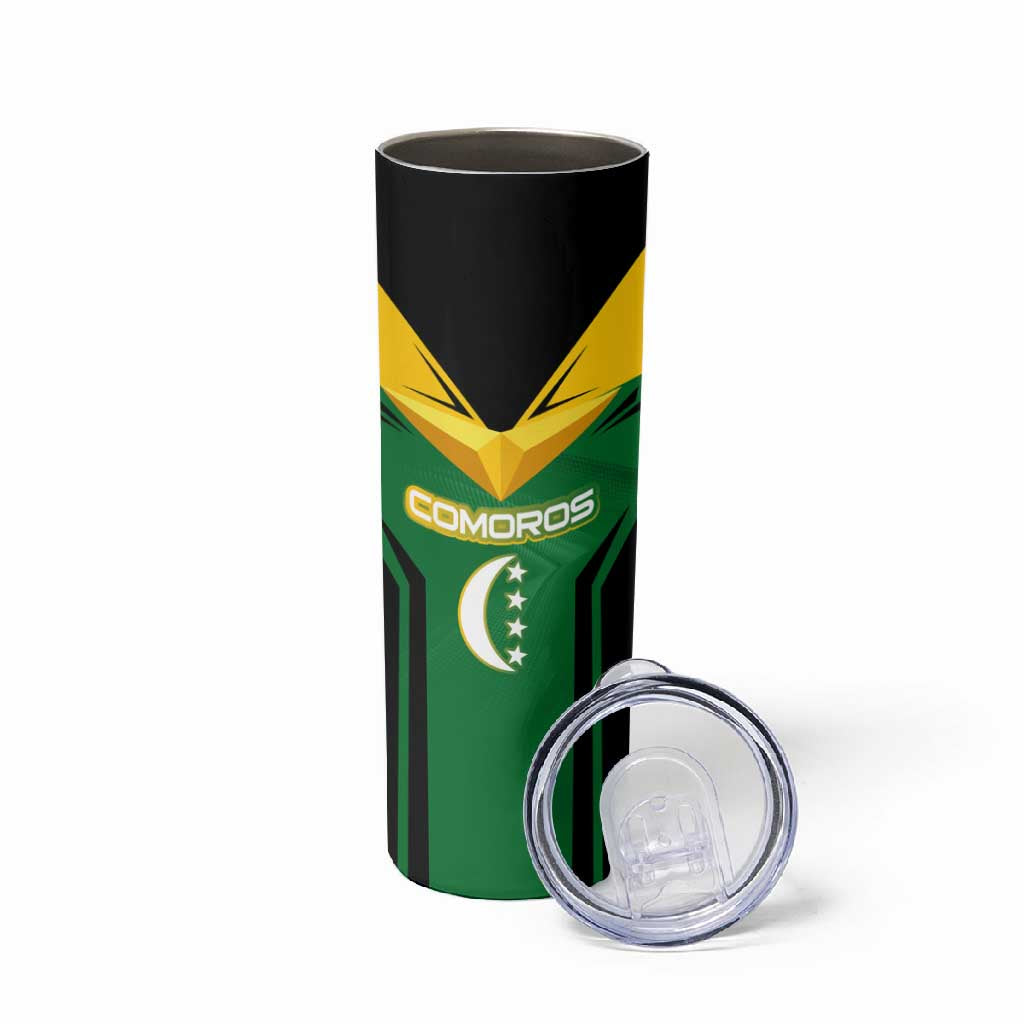 Comoros Skinny Tumbler - National Colors Green Yellow Black Crescent Moon and Stars Emblem