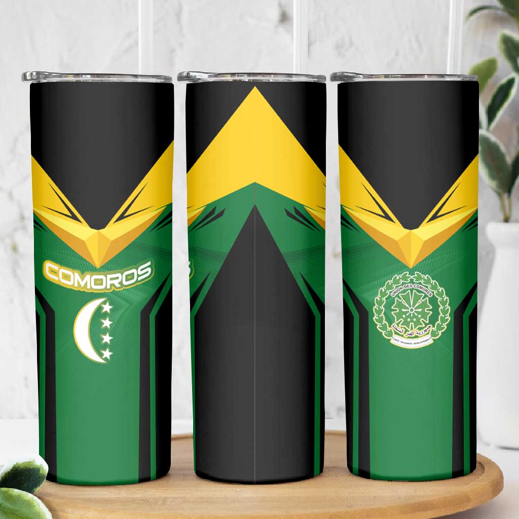 Comoros Skinny Tumbler - National Colors Green Yellow Black Crescent Moon and Stars Emblem