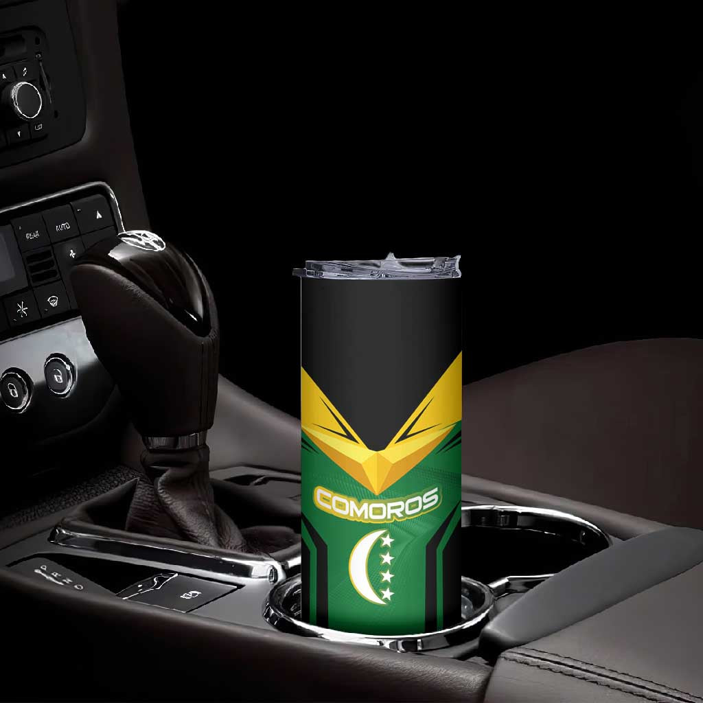 Comoros Skinny Tumbler - National Colors Green Yellow Black Crescent Moon and Stars Emblem