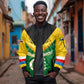 Comoros Sleeve Zip Bomber Jacket - National Colors Green Yellow Black Crescent Moon and Stars Emblem