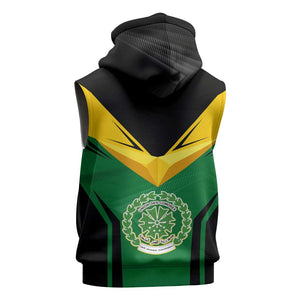 Comoros Sleeveless Hoodie - National Colors Green Yellow Black Crescent Moon and Stars Emblem - African Pride