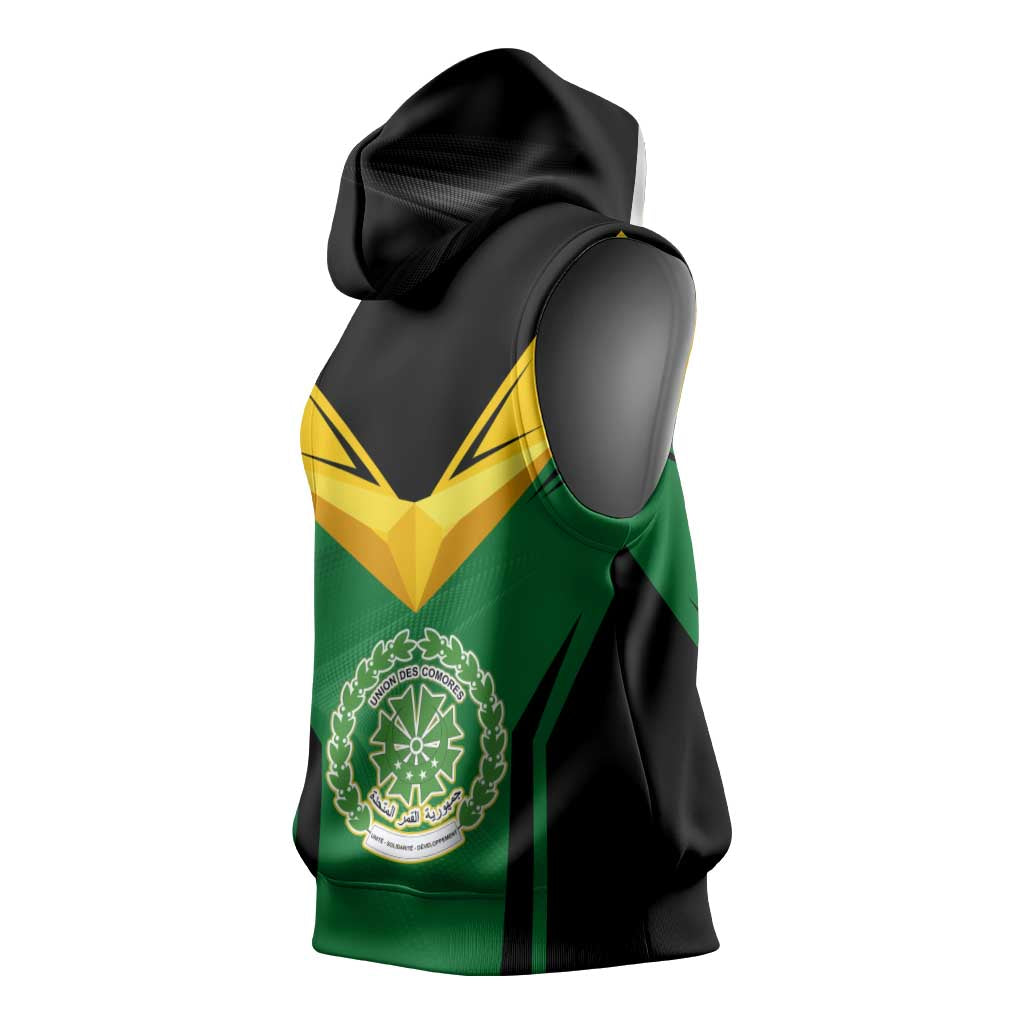 Comoros Sleeveless Hoodie - National Colors Green Yellow Black Crescent Moon and Stars Emblem - African Pride