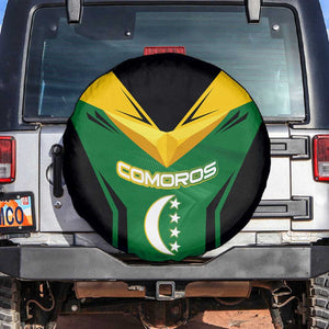 Comoros Spare Tire Cover - National Colors Green Yellow Black Crescent Moon and Stars Emblem