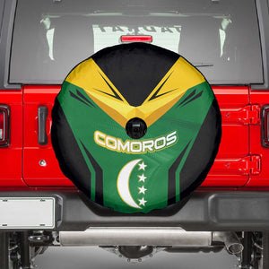 Comoros Spare Tire Cover - National Colors Green Yellow Black Crescent Moon and Stars Emblem