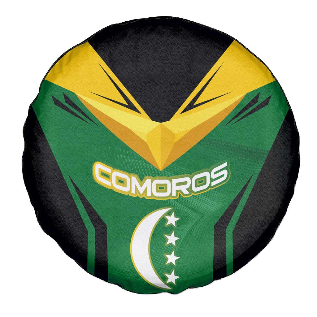 Comoros Spare Tire Cover - National Colors Green Yellow Black Crescent Moon and Stars Emblem