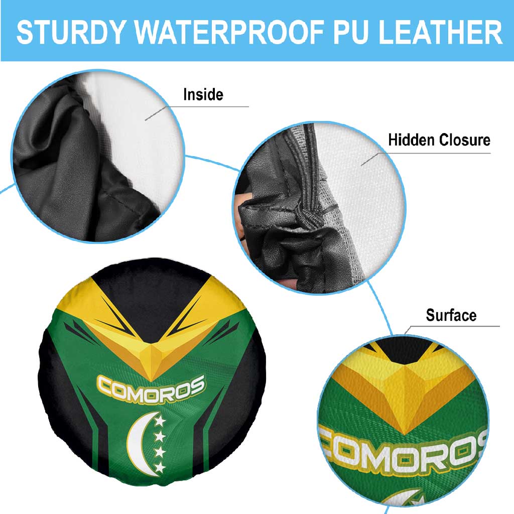 Comoros Spare Tire Cover - National Colors Green Yellow Black Crescent Moon and Stars Emblem