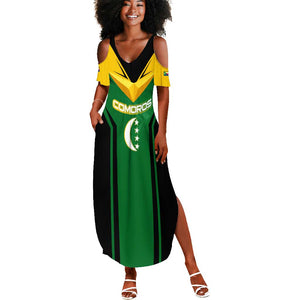 Comoros Summer Maxi Dress - National Colors Green Yellow Black Crescent Moon and Stars Emblem