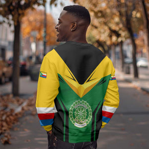 Comoros Sweatshirt - National Colors Green Yellow Black Crescent Moon and Stars Emblem