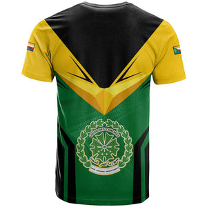Comoros T shirt - National Colors Green Yellow Black Crescent Moon and Stars Emblem