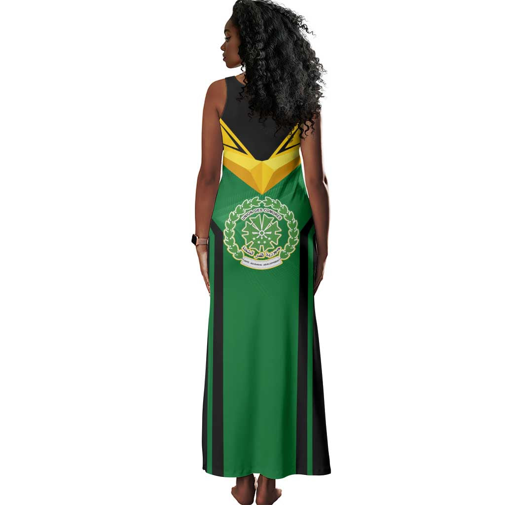 Comoros Tank Maxi Dress - National Colors Green Yellow Black Crescent Moon and Stars Emblem