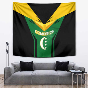 Comoros Tapestry - National Colors Green Yellow Black Crescent Moon and Stars Emblem