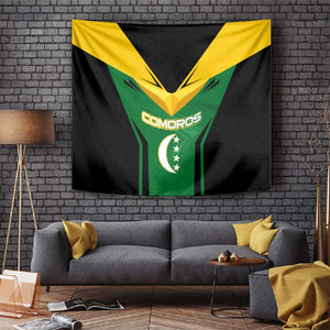 Comoros Tapestry - National Colors Green Yellow Black Crescent Moon and Stars Emblem