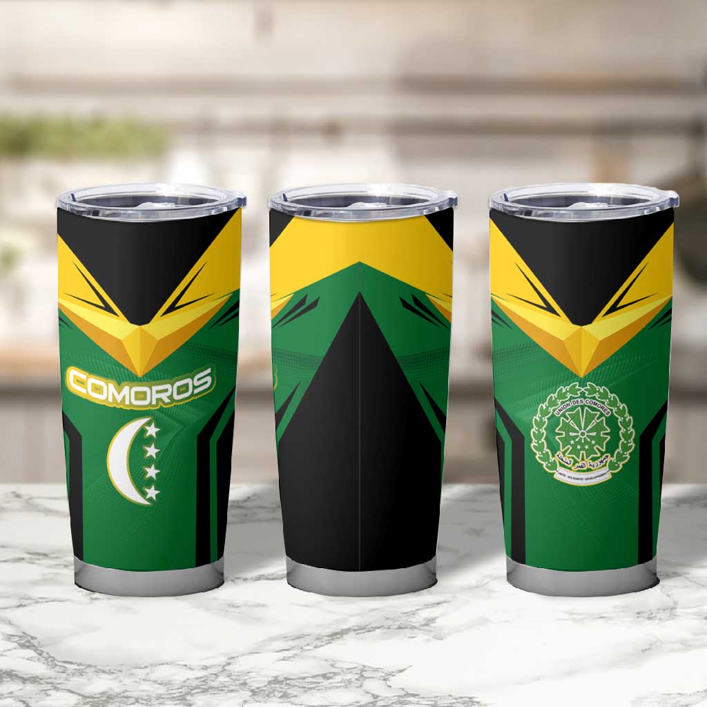 Comoros Tumbler Cup - National Colors Green Yellow Black Crescent Moon and Stars Emblem