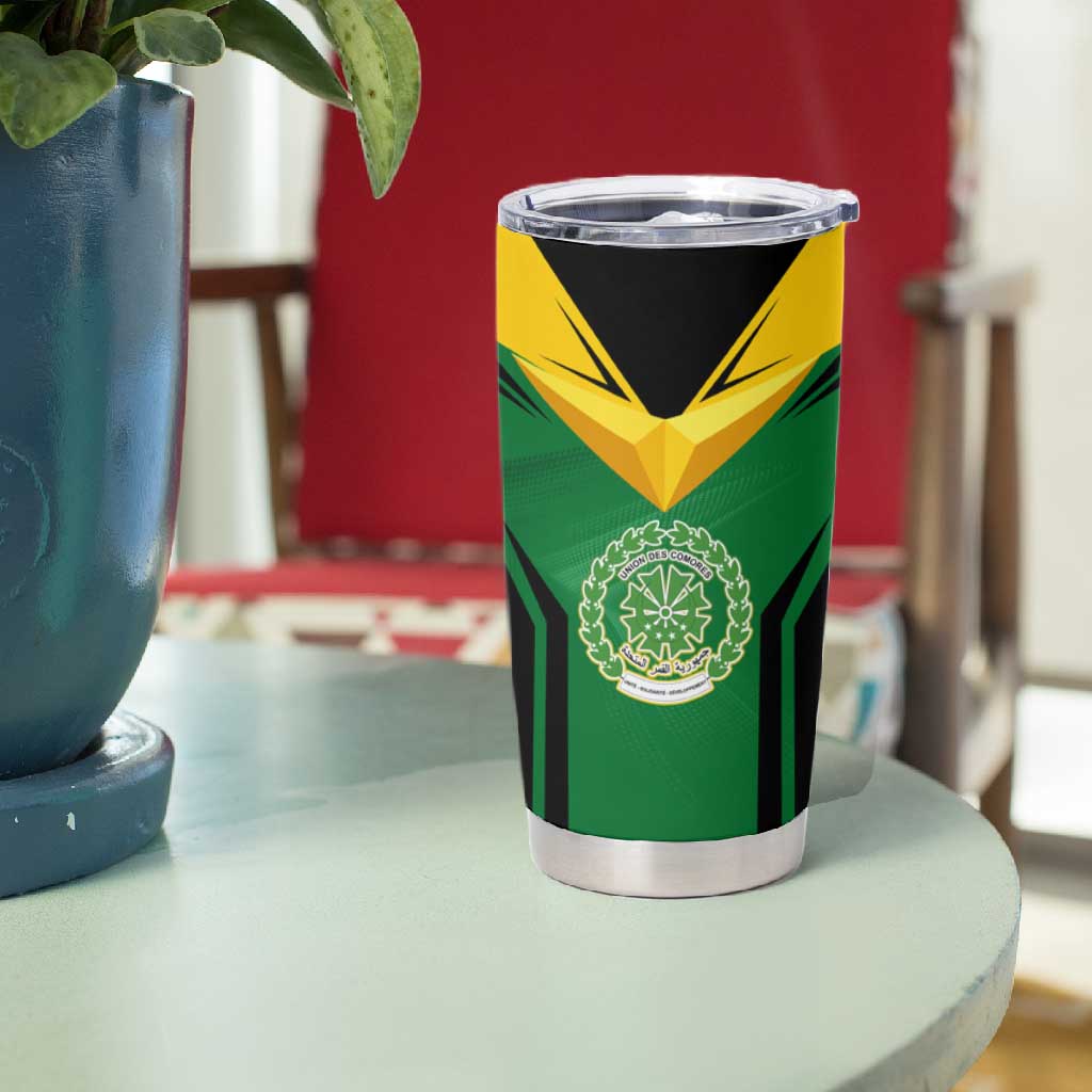 Comoros Tumbler Cup - National Colors Green Yellow Black Crescent Moon and Stars Emblem