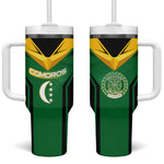 Comoros Tumbler With Handle - National Colors Green Yellow Black Crescent Moon and Stars Emblem