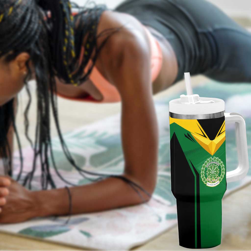 Comoros Tumbler With Handle - National Colors Green Yellow Black Crescent Moon and Stars Emblem