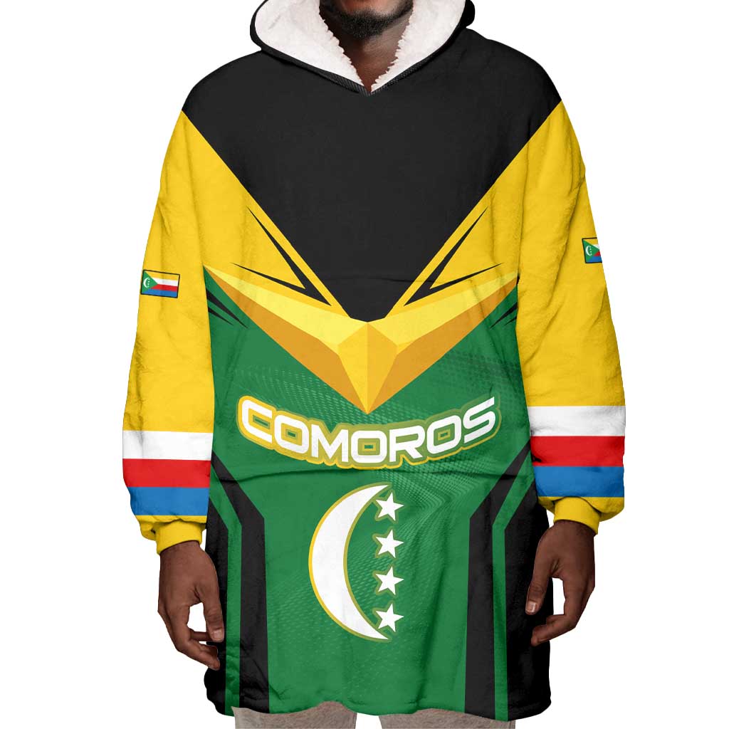 Comoros Wearable Blanket Hoodie - National Colors Green Yellow Black Crescent Moon and Stars Emblem