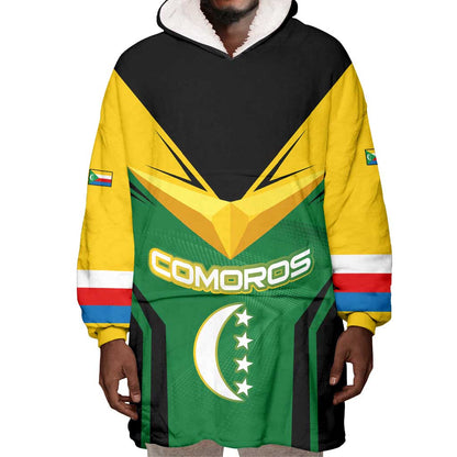 Comoros Wearable Blanket Hoodie - National Colors Green Yellow Black Crescent Moon and Stars Emblem