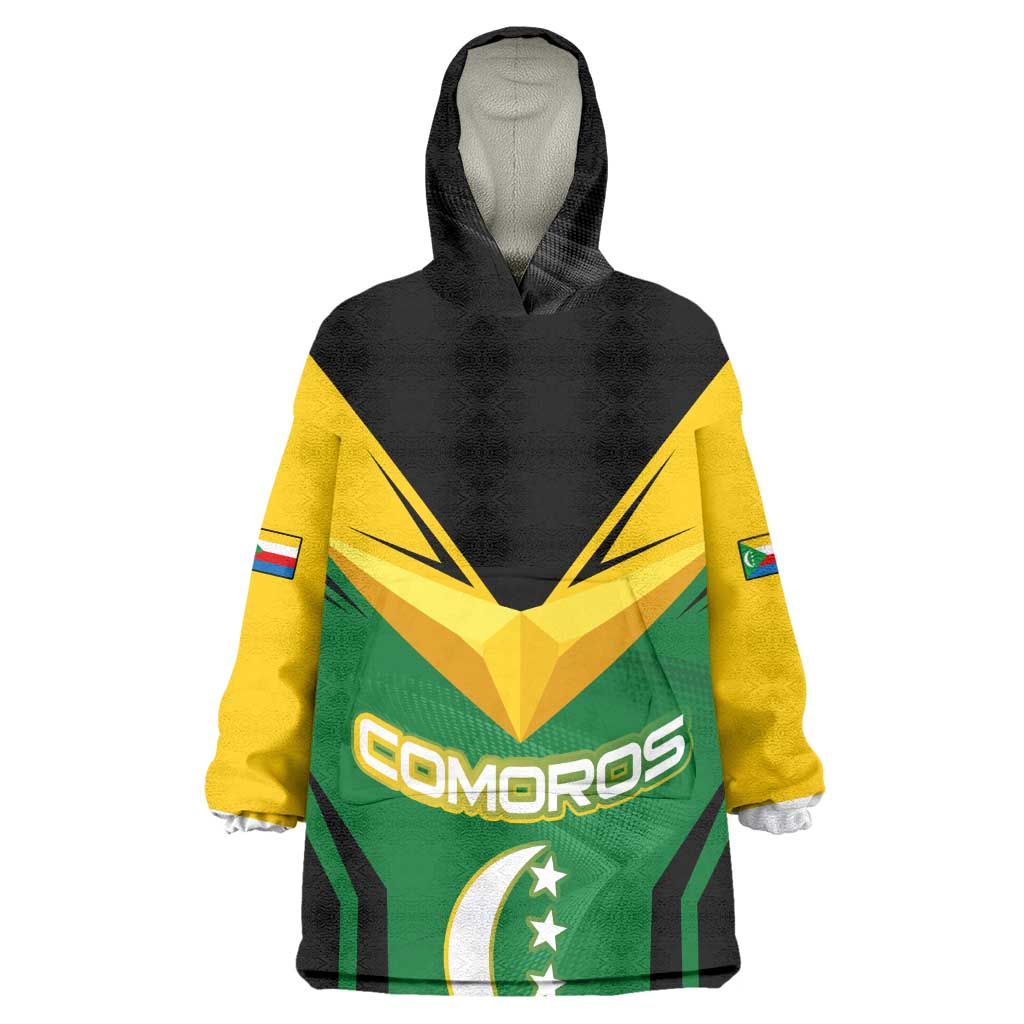 Comoros Wearable Blanket Hoodie - National Colors Green Yellow Black Crescent Moon and Stars Emblem