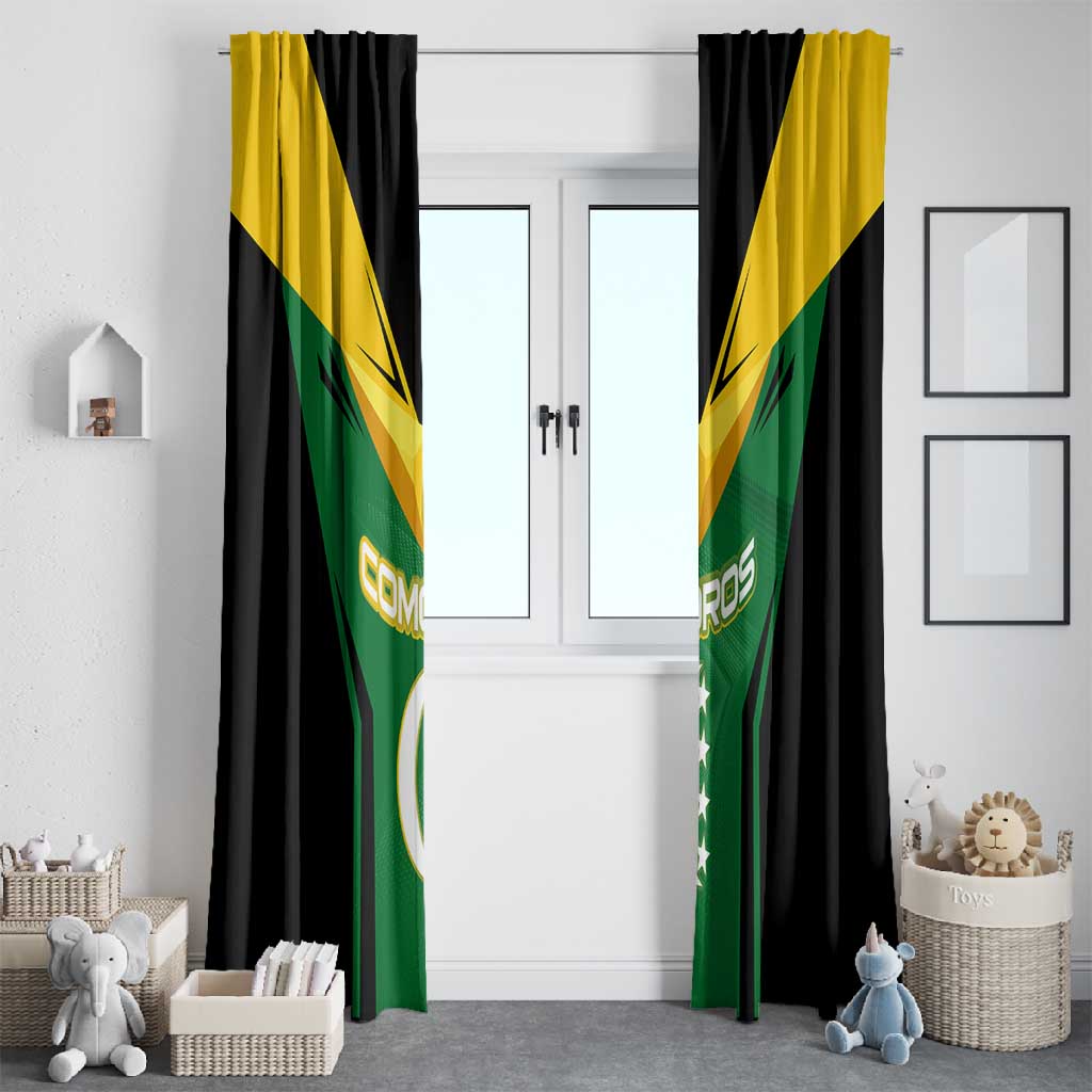 Comoros Window Curtain - National Colors Green Yellow Black Crescent Moon and Stars Emblem