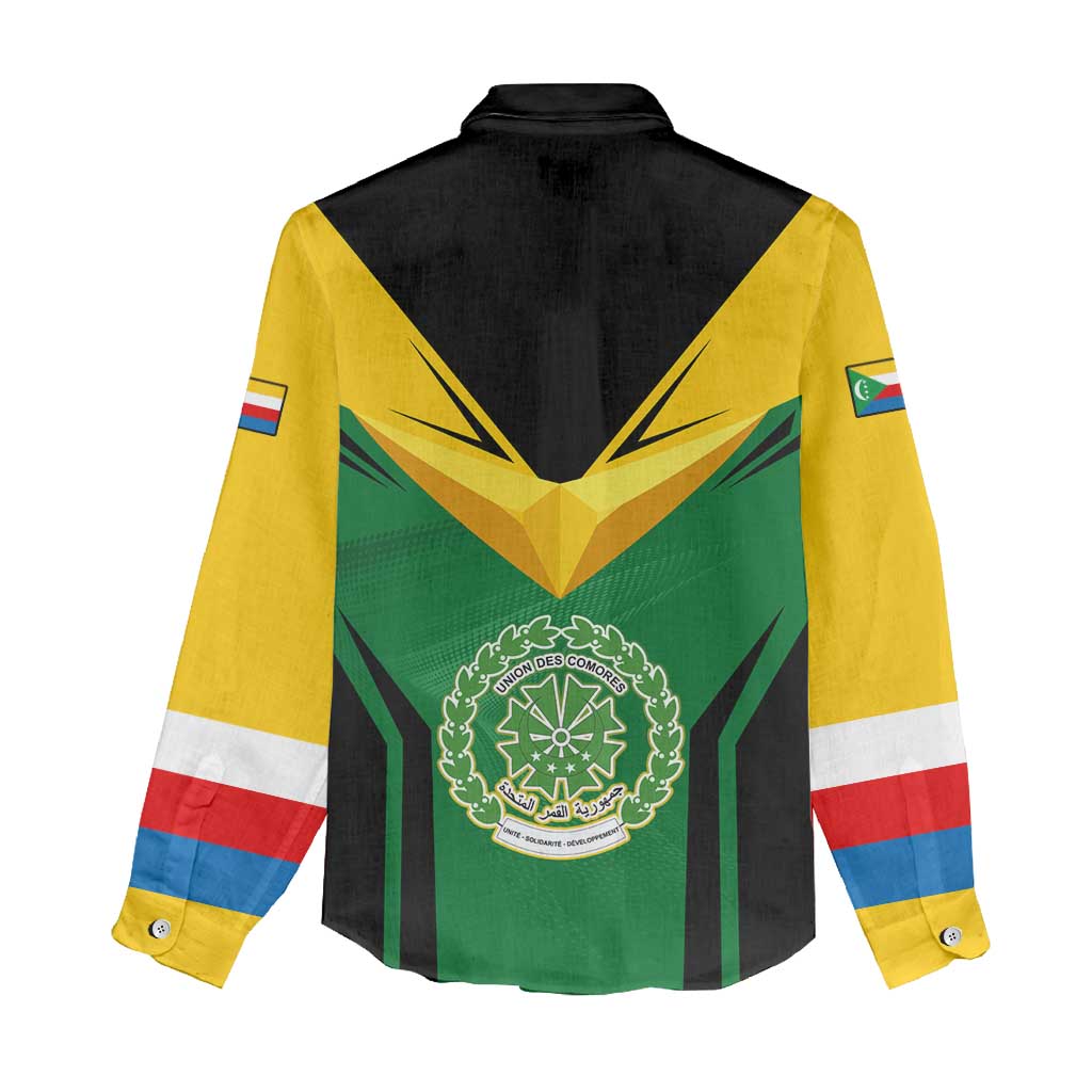 Comoros Women Casual Shirt - National Colors Green Yellow Black Crescent Moon and Stars Emblem