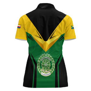 Comoros Women Polo Shirt - National Colors Green Yellow Black Crescent Moon and Stars Emblem