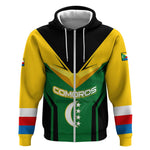 Comoros Zip Hoodie - National Colors Green Yellow Black Crescent Moon and Stars Emblem