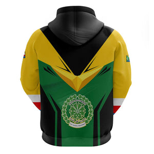 Comoros Zip Hoodie - National Colors Green Yellow Black Crescent Moon and Stars Emblem