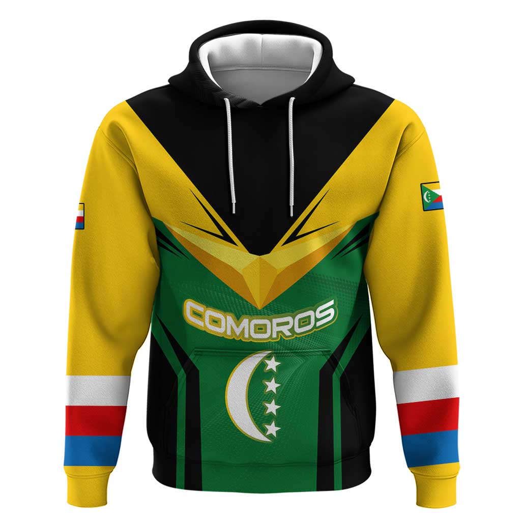 Comoros Zip Hoodie - National Colors Green Yellow Black Crescent Moon and Stars Emblem