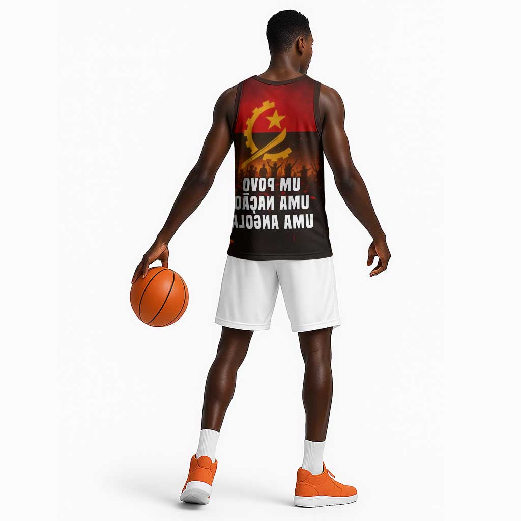 Angola Basketball Jersey Red Black Yellow Grunge - African Pride