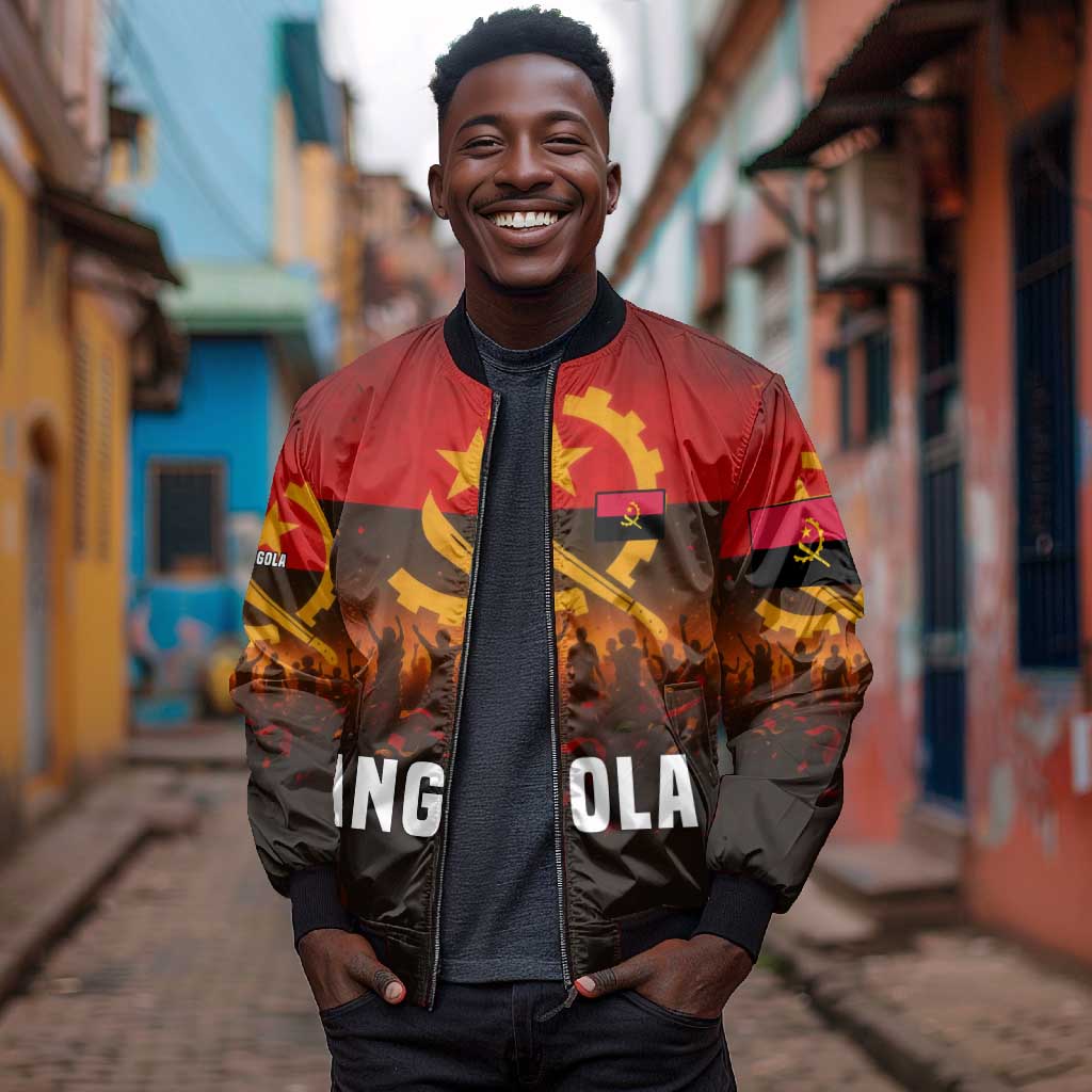 Angola Bomber Jacket Red Black Yellow Grunge - African Pride