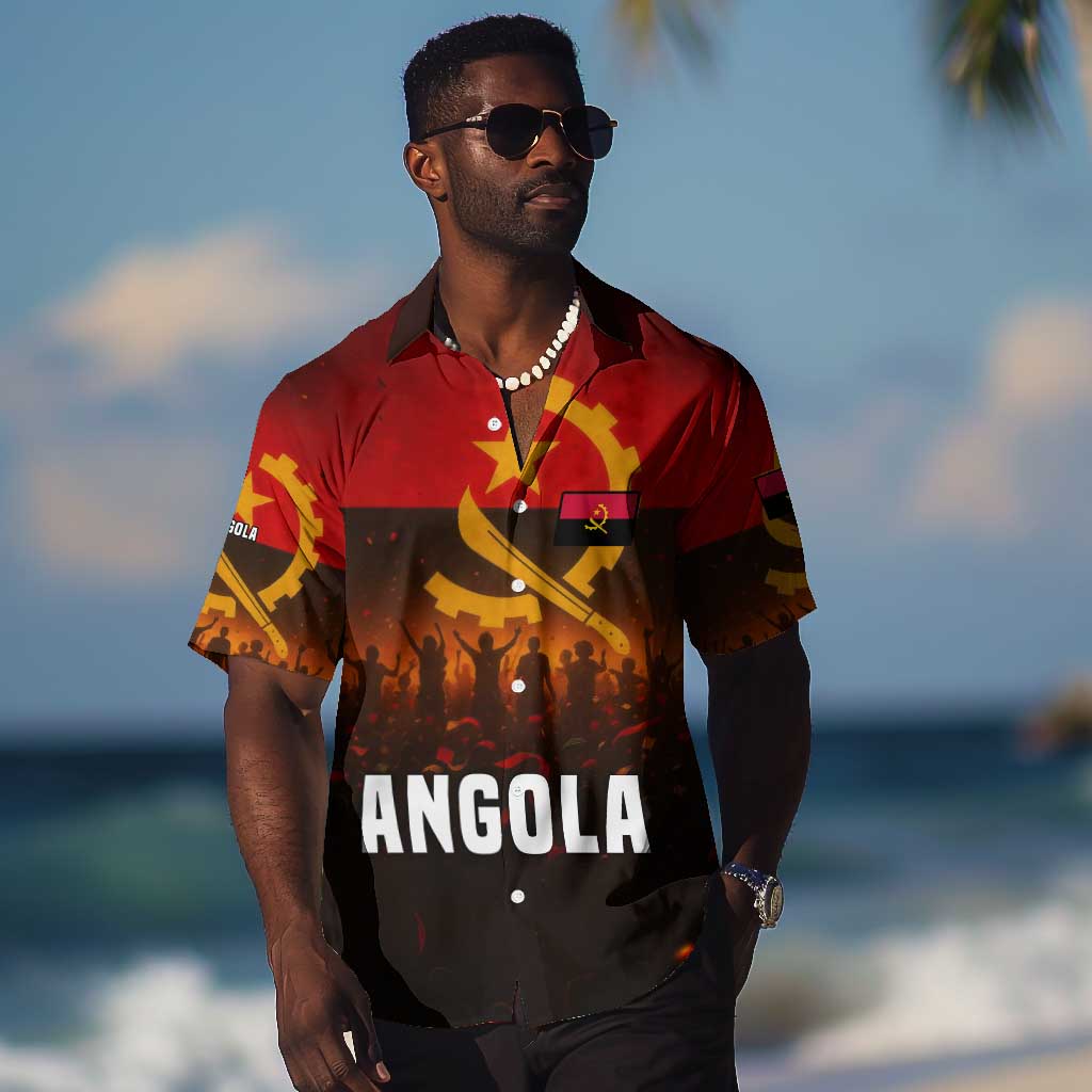 Angola Hawaiian Shirt Red Black Yellow Grunge - African Pride