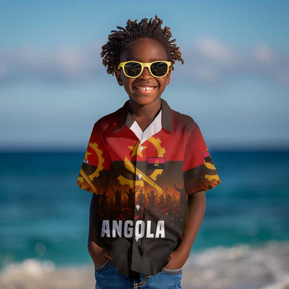 Angola Kid Hawaiian Shirt Red Black Yellow Grunge - African Pride