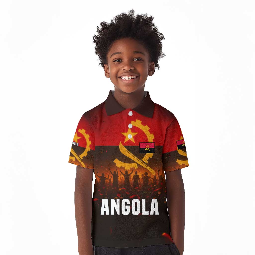 Angola Kid Polo Shirt Red Black Yellow Grunge - African Pride