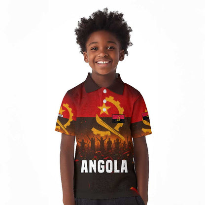 Angola Kid Polo Shirt Red Black Yellow Grunge - African Pride