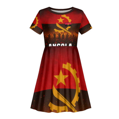 Angola Kid Short Sleeve Dress Red Black Yellow Grunge - African Pride