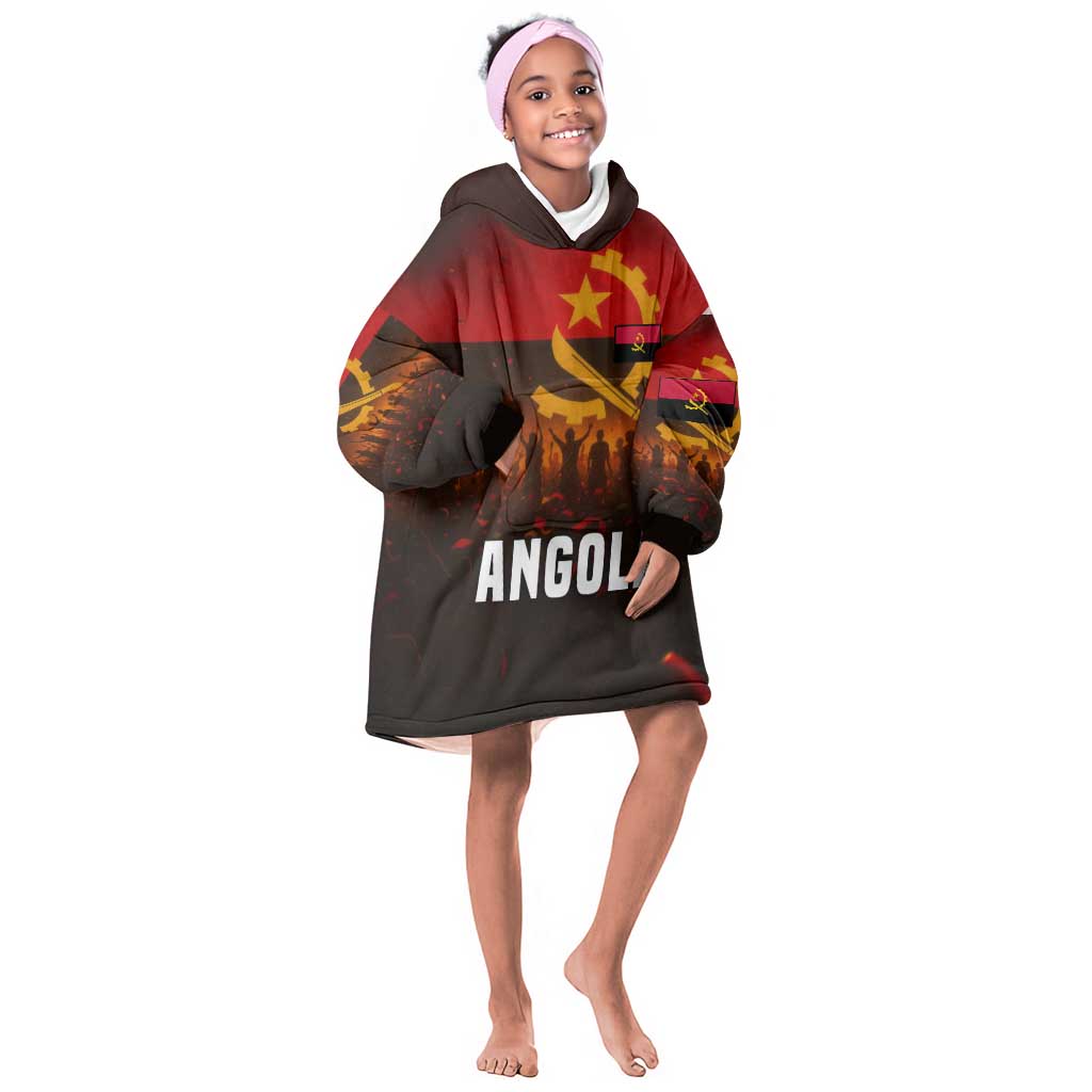 Angola Kid Wearable Blanket Hoodie Red Black Yellow Grunge - African Pride