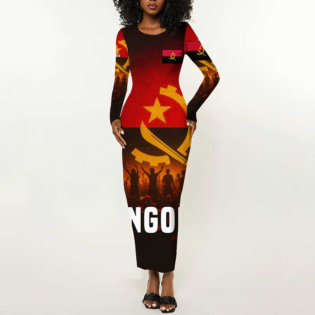 Angola Long Sleeve Bodycon Dress Red Black Yellow Grunge - African Pride