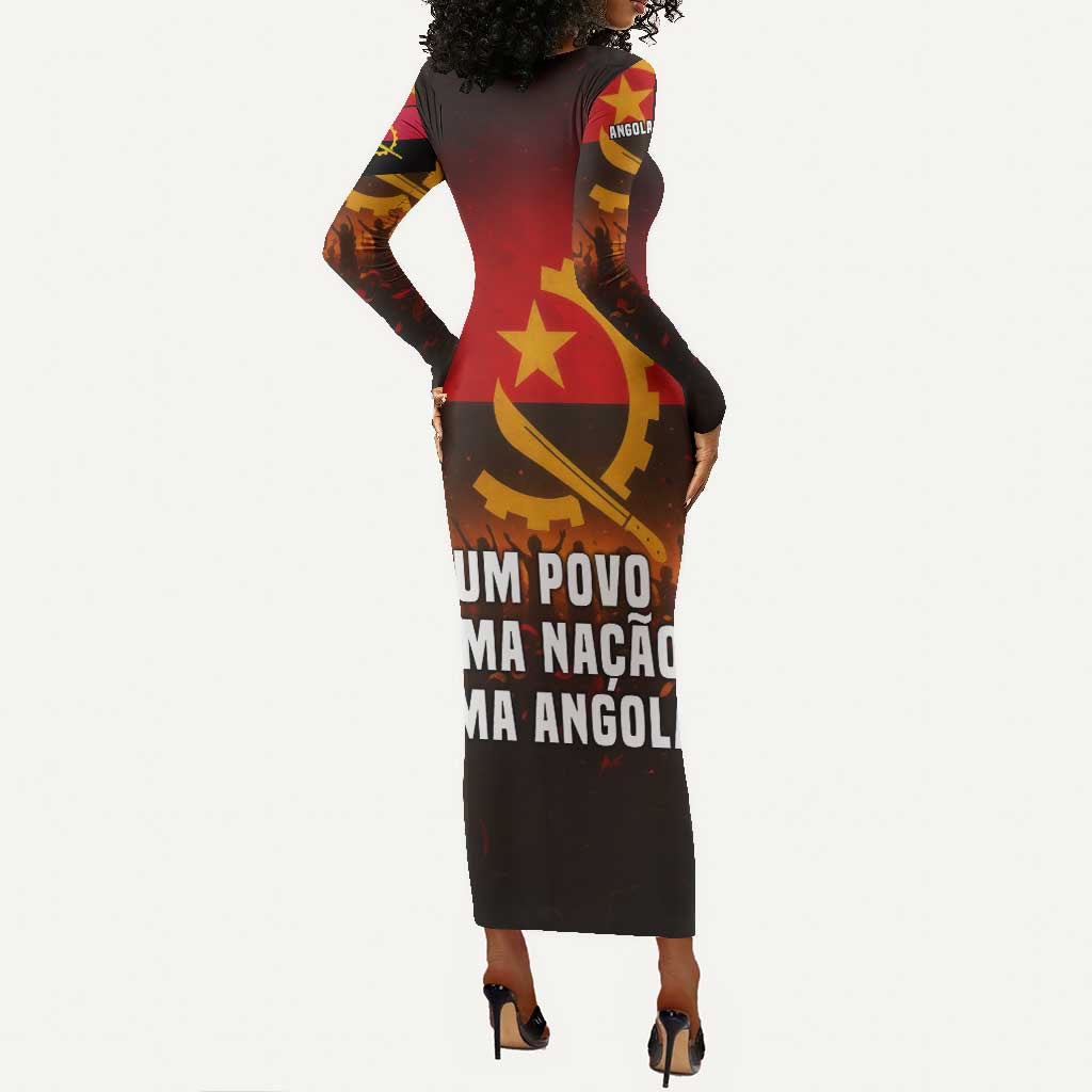 Angola Long Sleeve Bodycon Dress Red Black Yellow Grunge - African Pride